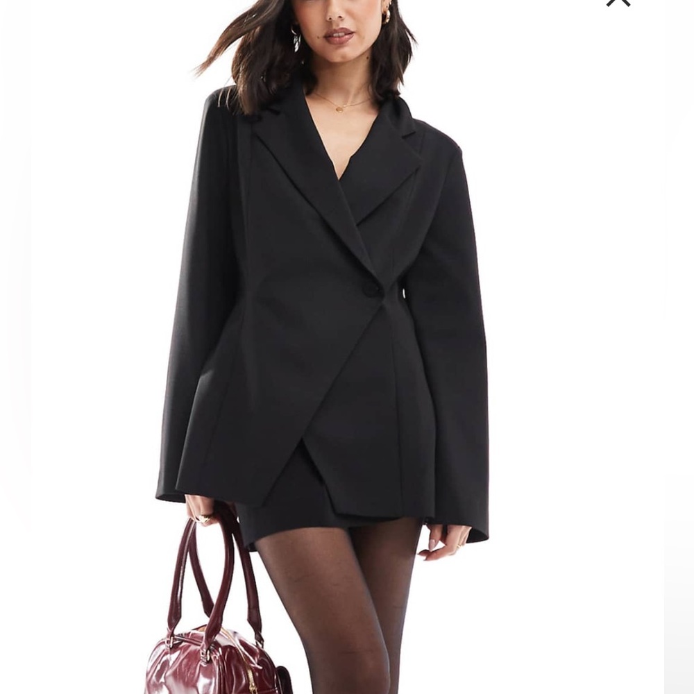 ASOS DESIGN - burgundy maroon wrap front single button cinched waist blazer - Picture 6 of 7
